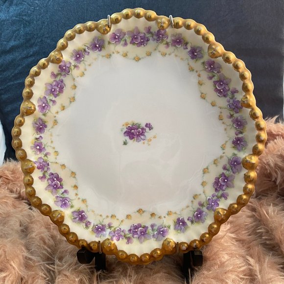 Antique Limoges LS&S Purple Flower with Gold trim Plate - Picture 7 of 7